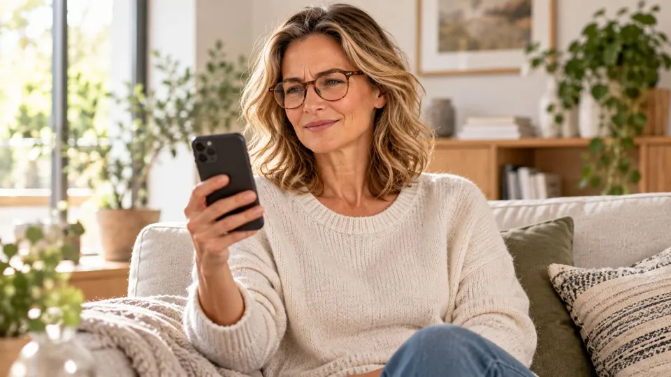 Frau bucht einen Optiker-Termin am Smartphone